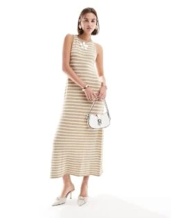 Pretty Lavish Fine Knit Midaxi Dress In Beige And Cream Stripe For Women Beige/cream -Pretty Lavi Clothing Shop 205915988 1 beigecream 1