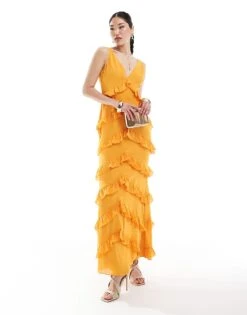 Pretty Lavish Exclusive To ASOS Piper Ruffle Maxi Dress In Tangerine For Women