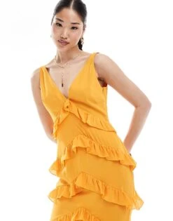 Pretty Lavish Exclusive To ASOS Piper Ruffle Maxi Dress In Tangerine For Women -Pretty Lavi Clothing Shop 206009449 4