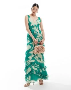 Pretty Lavish Exclusive To ASOS Piper Ruffle Maxi Dress In Bright Jade Green Floral For Women Bright Green Floral -Pretty Lavi Clothing Shop 206009457 4