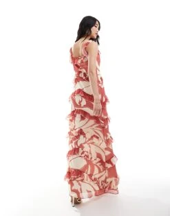 Pretty Lavish Exclusive To ASOS Cecile Ruffle Maxi Dress In Terracotta Floral For Women -Pretty Lavi Clothing Shop 206009465 3