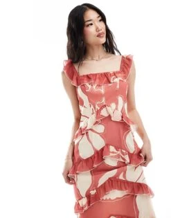 Pretty Lavish Exclusive To ASOS Cecile Ruffle Maxi Dress In Terracotta Floral For Women -Pretty Lavi Clothing Shop 206009465 4