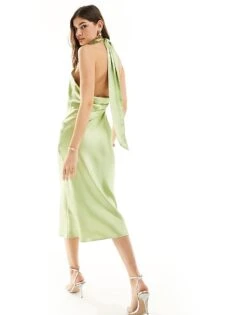 Pretty Lavish Exclusive To ASOS Raleigh Cowl Back Satin Midaxi Dress In Pistachio For Women -Pretty Lavi Clothing Shop 206009473 4
