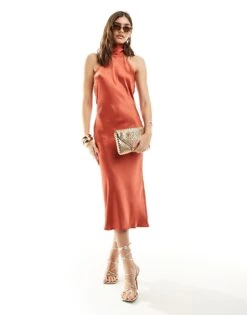 Pretty Lavish Exclusive To ASOS Raleigh Cowl Back Satin Midaxi Dress In Terracotta For Women
