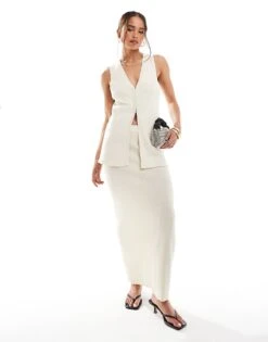 Pretty Lavish Crochet Maxi Skirt Co-ord In Cream For Women -Pretty Lavi Clothing Shop 206341628 1 cream 1