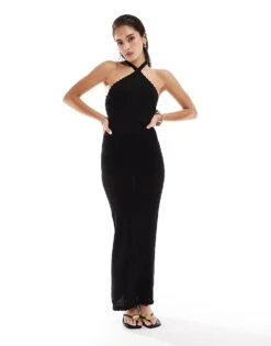 Pretty Lavish Scallop Trim Knit Halter Midaxi Dress In Black For Women -Pretty Lavi Clothing Shop 206341631 1 black 1