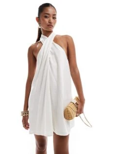 Pretty Lavish Cross Over Mini Shift Dress In White For Women -Pretty Lavi Clothing Shop 206341649 1 white 1
