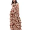 Pretty Lavish Shirred Bust Tiered Ruffle Maxi Dress In Brown Floral For Women -Pretty Lavi Clothing Shop 206341664 1 brownfloral