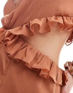 Pretty Lavish Cut-out Ruffle Maxi Dress In Sienna Brown For Women -Pretty Lavi Clothing Shop 206341665 3