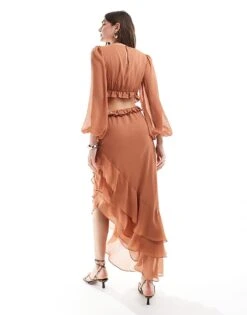Pretty Lavish Cut-out Ruffle Maxi Dress In Sienna Brown For Women -Pretty Lavi Clothing Shop 206341665 4