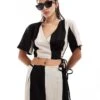 Pretty Lavish Contrast Wrap Crop Top Co-ord In Monochrome For Women