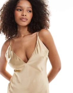 Pretty Lavish Satin Slip Maxi Dress In Irish Cream For Women -Pretty Lavi Clothing Shop 206341688 2