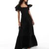 Pretty Lavish Ruffle Sleeve Empire Shirred Maxi Dress In Black For Women -Pretty Lavi Clothing Shop 206341713 1 black