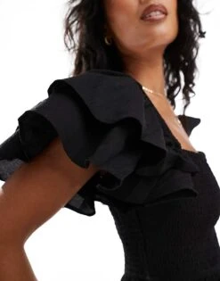 Pretty Lavish Ruffle Sleeve Empire Shirred Maxi Dress In Black For Women -Pretty Lavi Clothing Shop 206341713 3