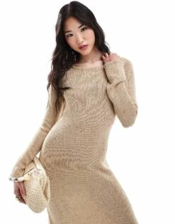 Pretty Lavish Sequin Long Sleeve Knit Maxi Dress In Champagne Gold For Women -Pretty Lavi Clothing Shop 206341734 1 champagnegold 1
