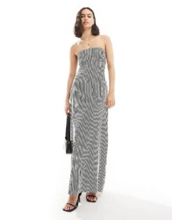 Pretty Lavish Striped Bandeau Midaxi Dress In Black For Women Black And White -Pretty Lavi Clothing Shop 206341735 2