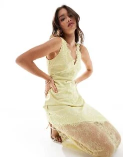 Pretty Lavish Lace Trim Slip Maxi Dress In Young Wheat For Women Cream