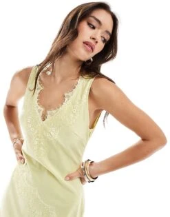 Pretty Lavish Lace Trim Slip Maxi Dress In Young Wheat For Women Cream -Pretty Lavi Clothing Shop 206341739 4