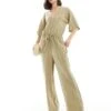 Pretty Lavish Balloon Sleeve Shirred Jumpsuit In Olive For Women -Pretty Lavi Clothing Shop 206341771 1 olive