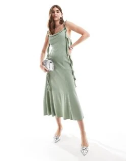 Pretty Lavish Cowl Neck Ruffle Drape Midaxi Dress In Moss Green For Women -Pretty Lavi Clothing Shop 206341776 1 mossgreen 1