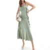 Pretty Lavish Cowl Neck Ruffle Drape Midaxi Dress In Moss Green For Women -Pretty Lavi Clothing Shop 206341776 1 mossgreen
