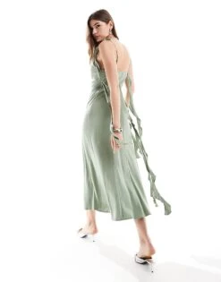 Pretty Lavish Cowl Neck Ruffle Drape Midaxi Dress In Moss Green For Women -Pretty Lavi Clothing Shop 206341776 4