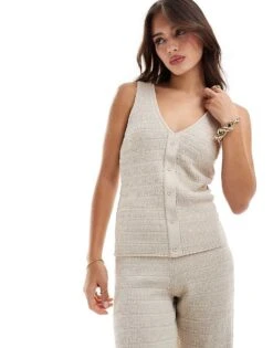 Pretty Lavish V-neck Crochet Top And Trouser Co-ord In Beige -Pretty Lavi Clothing Shop 206341786 1 beige