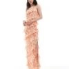 Pretty Lavish Halterneck Ruffle Maxi Dress In Terracotta Floral For Women