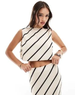 Pretty Lavish Tied Top Co-ord In Stripe Print For Women Beige Stripe Print -Pretty Lavi Clothing Shop 206341815 1 beigestripeprint 1