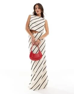 Pretty Lavish Tied Top Co-ord In Stripe Print For Women Beige Stripe Print -Pretty Lavi Clothing Shop 206341815 4