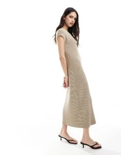 Pretty Lavish Cap Sleeve Knit Midi Dress In Stone For Women