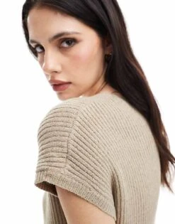 Pretty Lavish Cap Sleeve Knit Midi Dress In Stone For Women -Pretty Lavi Clothing Shop 206341841 3