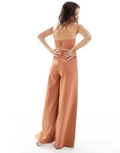 Pretty Lavish Strapless Jumpsuit With Pockets In Sienna Brown For Women -Pretty Lavi Clothing Shop 206341855 3