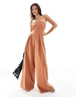 Pretty Lavish Strapless Jumpsuit With Pockets In Sienna Brown For Women -Pretty Lavi Clothing Shop 206341855 4