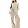 Pretty Lavish Balloon Sleeve Shirred Jumpsuit In Stone For Women -Pretty Lavi Clothing Shop 206341892 1 stone