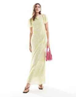 Pretty Lavish Flutter Sleeve Maxi Dress In Sorbet Botanic For Women -Pretty Lavi Clothing Shop 206341913 1 botanic 1