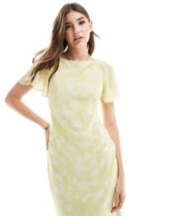 Pretty Lavish Flutter Sleeve Maxi Dress In Sorbet Botanic For Women -Pretty Lavi Clothing Shop 206341913 3