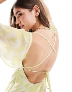 Pretty Lavish Flutter Sleeve Maxi Dress In Sorbet Botanic For Women -Pretty Lavi Clothing Shop 206341913 4