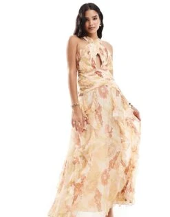 Pretty Lavish Cross Over Ruched Ruffle Maxi Dress In Vintage Floral For Women -Pretty Lavi Clothing Shop 206341929 1 vintagefloral 1