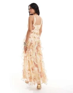 Pretty Lavish Cross Over Ruched Ruffle Maxi Dress In Vintage Floral For Women -Pretty Lavi Clothing Shop 206341929 2