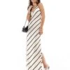 Pretty Lavish Satin Slip Maxi Dress In Asymmetric Stripe For Women Neutral Stripe -Pretty Lavi Clothing Shop 206341936 1 neutralstripe