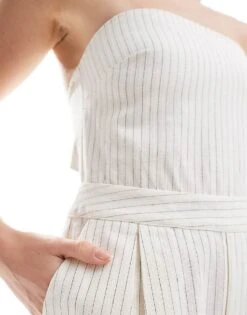 Pretty Lavish Strapless Jumpsuit With Pockets In Cream Stripe For Women -Pretty Lavi Clothing Shop 206341946 3