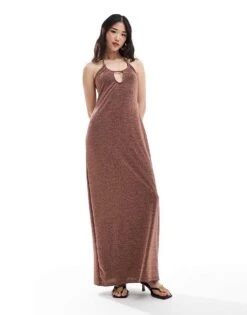 Pretty Lavish Shimmer Slip Maxi Dress In Brown Sparkle For Women -Pretty Lavi Clothing Shop 206341952 1 brown 1