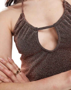 Pretty Lavish Shimmer Slip Maxi Dress In Brown Sparkle For Women -Pretty Lavi Clothing Shop 206341952 2