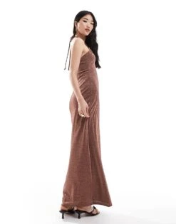 Pretty Lavish Shimmer Slip Maxi Dress In Brown Sparkle For Women -Pretty Lavi Clothing Shop 206341952 4