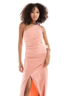 Pretty Lavish Amelia One Shoulder Ruched Maxi Dress In Apricot Ice For Women -Pretty Lavi Clothing Shop 206341967 4
