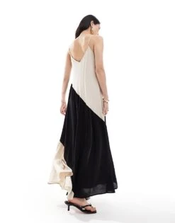 Pretty Lavish Asymmetric Block Stripe Midaxi Dress In Stone For Women Stone/black -Pretty Lavi Clothing Shop 206341991 3