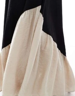 Pretty Lavish Asymmetric Block Stripe Midaxi Dress In Stone For Women Stone/black -Pretty Lavi Clothing Shop 206341991 4