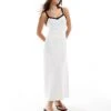 Pretty Lavish Contrast Knit Midaxi Slip Dress In Cream For Women Cream/black