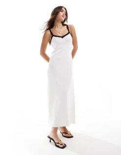 Pretty Lavish Contrast Knit Midaxi Slip Dress In Cream For Women Cream/black